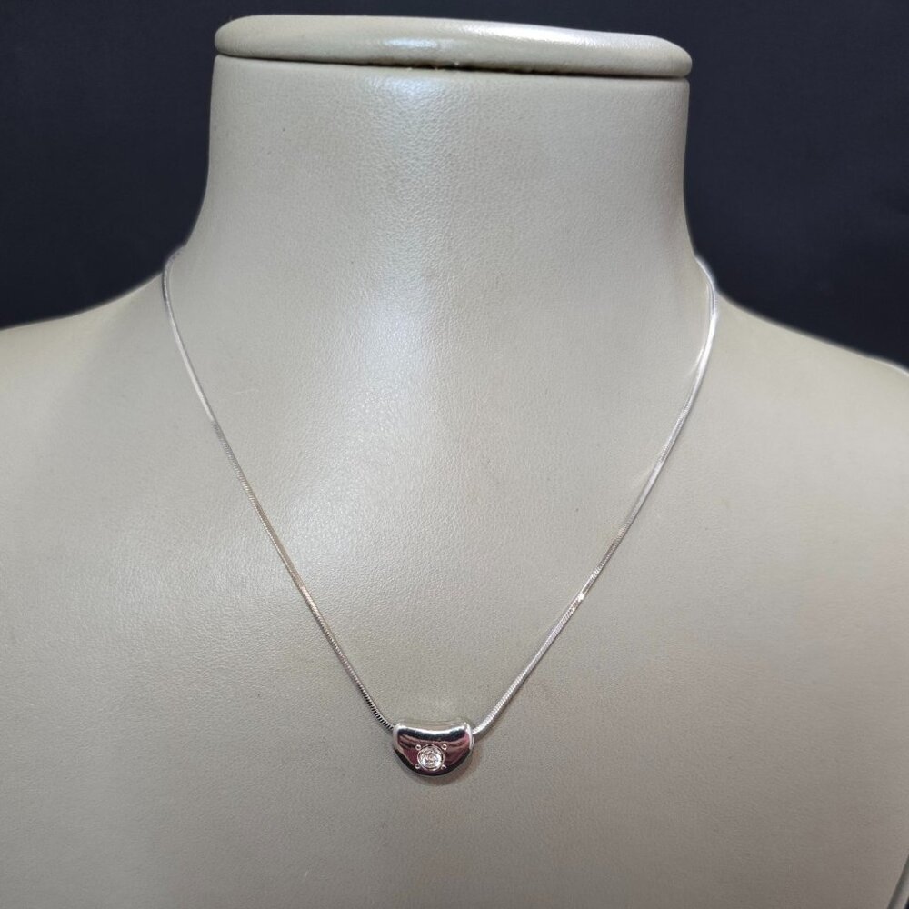 Stephan & Co Silver Plated Heart Rhinestone Necklace NWT